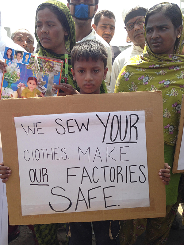 The young son of a Dhaka garment worker calls on Western brands and retailers to implement safety reforms in their Bangladesh factories. Consumers worldwide pushed to make it happen. Credit: Worker Rights Consortium