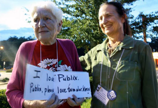 Long-time Publix customers joining a farmworkers for one of thousands of protests outside Publix (2013).