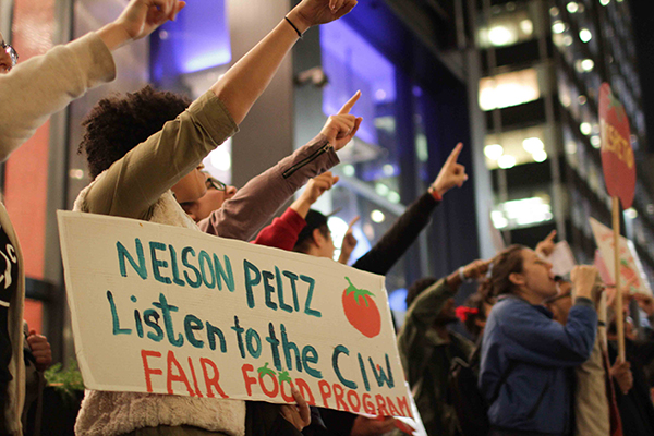 CIW members, Fair Food allies outside the office of Wendy's Board Chairman Nelson Peltz in New York City